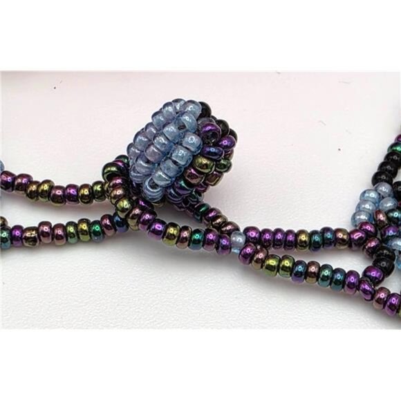 Purple Seed Bead Collar Choker Necklace 15in Diamond Pointed Ends Toggle Clasp - Picture 3 of 5